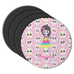 Kids Sugar Skulls Round Rubber Backed Coasters - Set of 4 (Personalized)