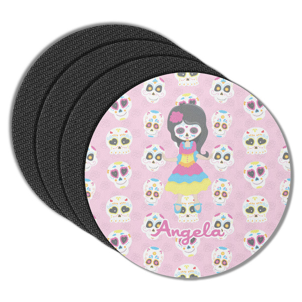 Custom Kids Sugar Skulls Round Rubber Backed Coasters - Set of 4 (Personalized)