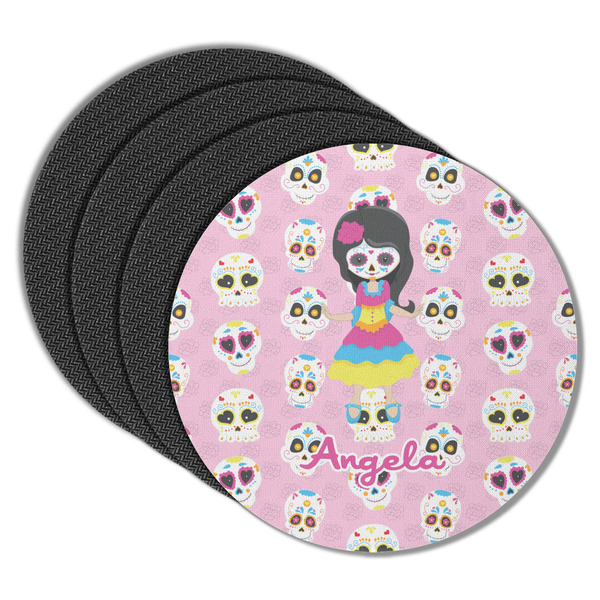 Kids Sugar Skulls Round Coaster Rubber Back - Main