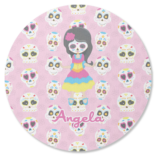 Custom Kids Sugar Skulls Round Rubber Backed Coaster (Personalized)