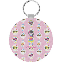 Kids Sugar Skulls Round Plastic Keychain (Personalized)