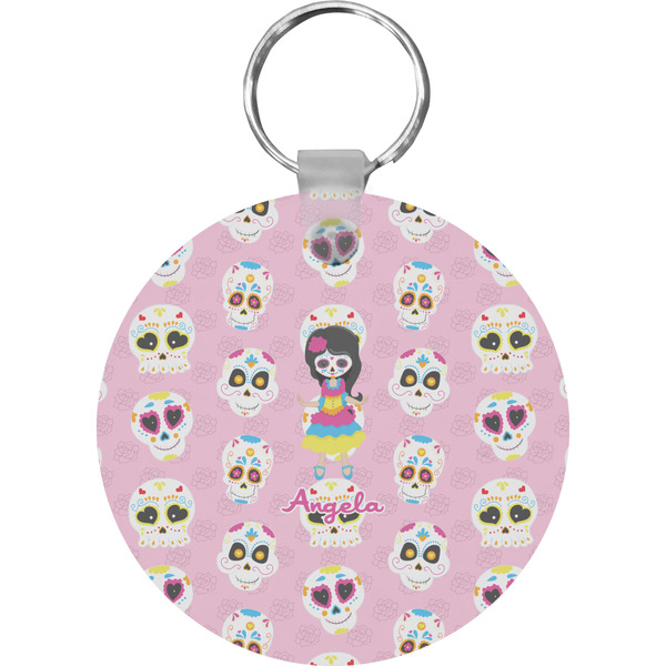 Custom Kids Sugar Skulls Round Plastic Keychain (Personalized)
