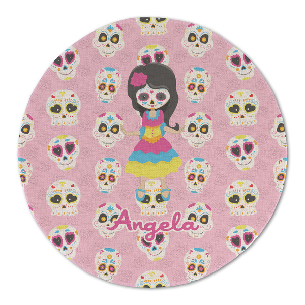 Kids Sugar Skulls Round Linen Placemats - FRONT (Single Sided)