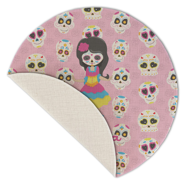 Kids Sugar Skulls Round Linen Placemats - Front (folded corner single sided)