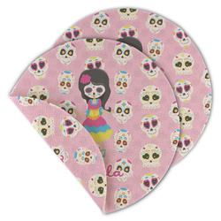 Kids Sugar Skulls Round Linen Placemat - Double Sided (Personalized)