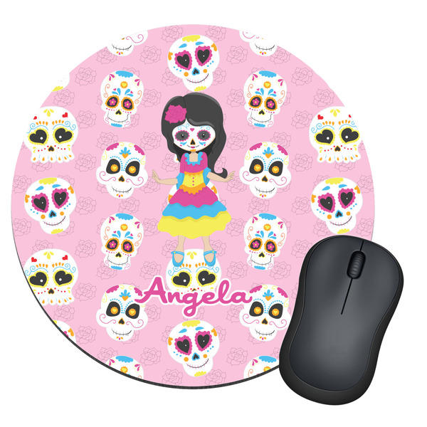 Custom Kids Sugar Skulls Round Mouse Pad (Personalized)