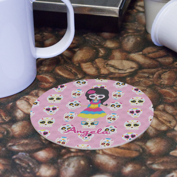 Kids Sugar Skulls Round Paper Coaster - Front