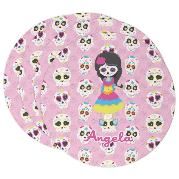 Custom Kids Sugar Skulls Round Paper Coasters w/ Name or Text