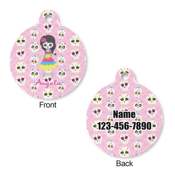 Kids Sugar Skulls Round Pet Tag - Front & Back