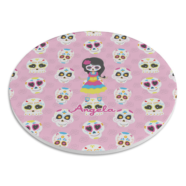 Kids Sugar Skulls Round Stone Trivet - Angle View