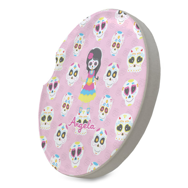 Kids Sugar Skulls Sandstone Car Coaster - STANDING ANGLE