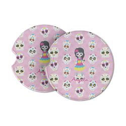 Kids Sugar Skulls Sandstone Car Coasters - Set of 2 (Personalized)