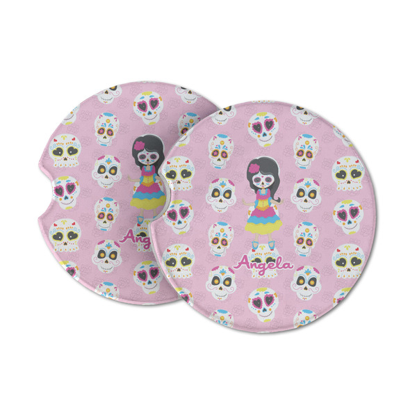 Custom Kids Sugar Skulls Sandstone Car Coasters - Set of 2 (Personalized)