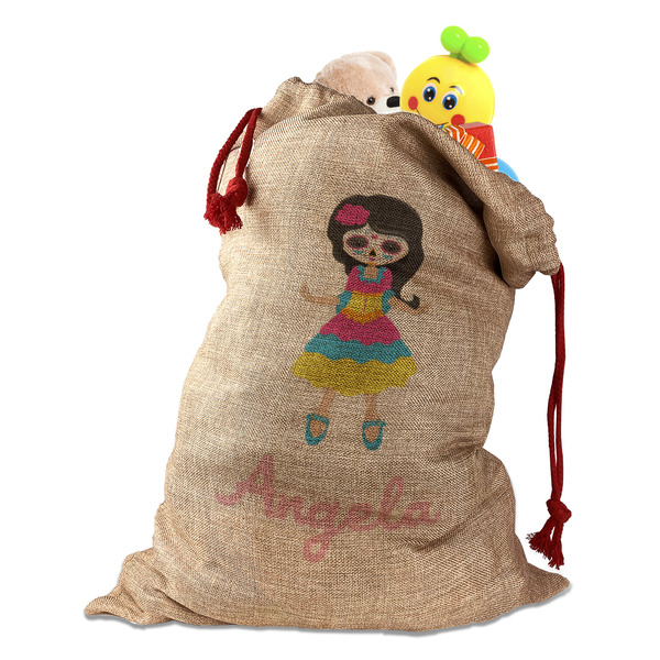 Kids Sugar Skulls Santa Bag - Front (stuffed w toys) PARENT