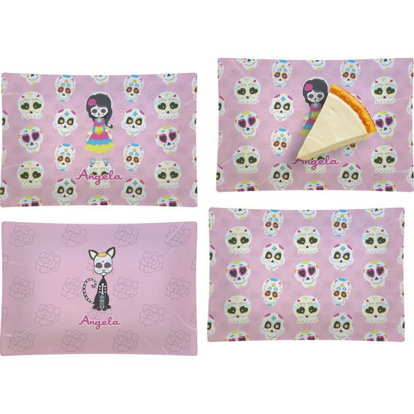 Kids Sugar Skulls Set of Rectangular Appetizer / Dessert Plates