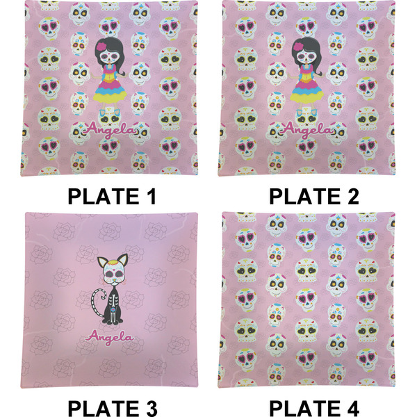 Kids Sugar Skulls Set of Square Dinner Plates (Approval)