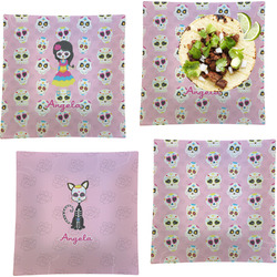 Kids Sugar Skulls Set of 4 Glass Square Lunch / Dinner Plate 9.5" (Personalized)