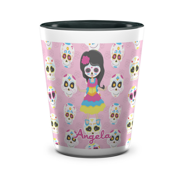 Custom Kids Sugar Skulls Ceramic Shot Glass - 1.5 oz - Two Tone - Set of 4 (Personalized)