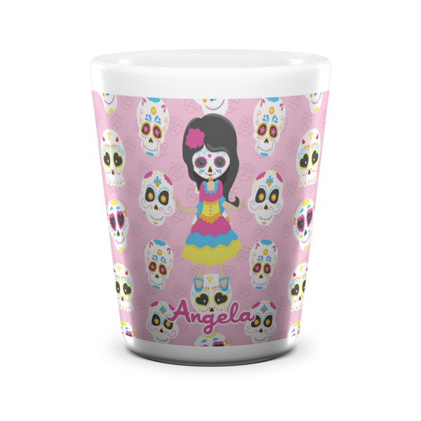 Custom Kids Sugar Skulls Ceramic Shot Glass - 1.5 oz - White - Single (Personalized)