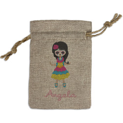 Kids Sugar Skulls Small Burlap Gift Bag - Front (Personalized)