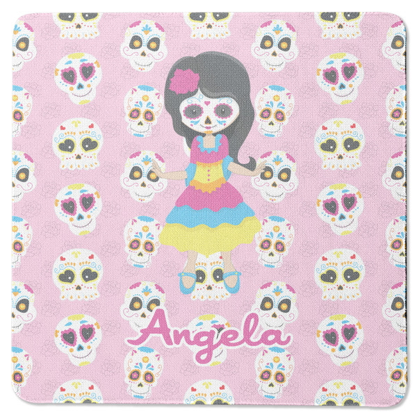 Custom Kids Sugar Skulls Square Rubber Backed Coaster (Personalized)
