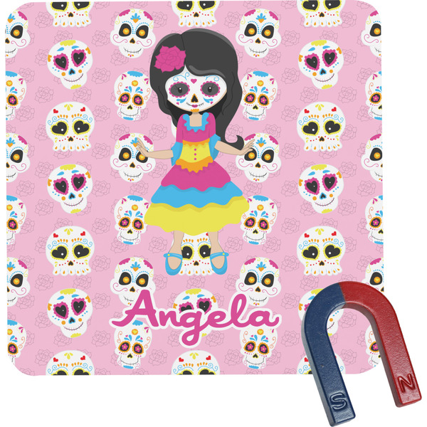 Custom Kids Sugar Skulls Square Fridge Magnet (Personalized)