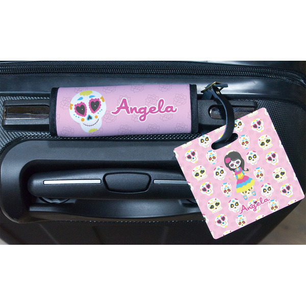 Kids Sugar Skulls Square Luggage Tag & Handle Wrap - In Context