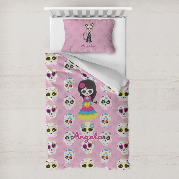 Custom Kids Sugar Skulls Toddler Bedding Set - With Pillowcase (Personalized)