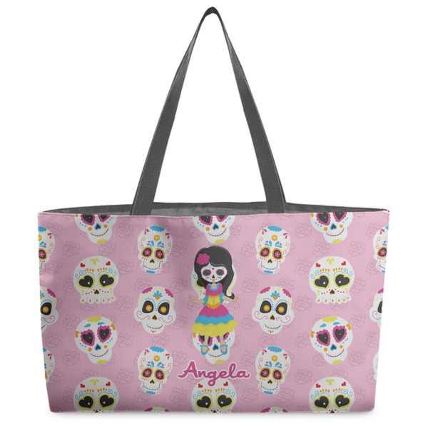 Custom Kids Sugar Skulls Beach Totes Bag - w/ Black Handles (Personalized)