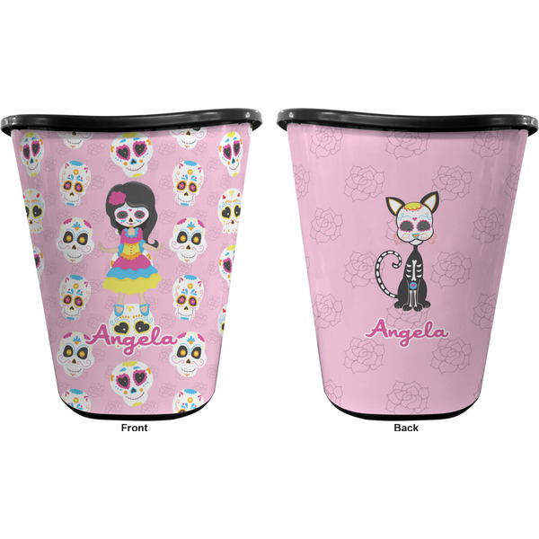 Kids Sugar Skulls Trash Can Black - Front and Back - Apvl