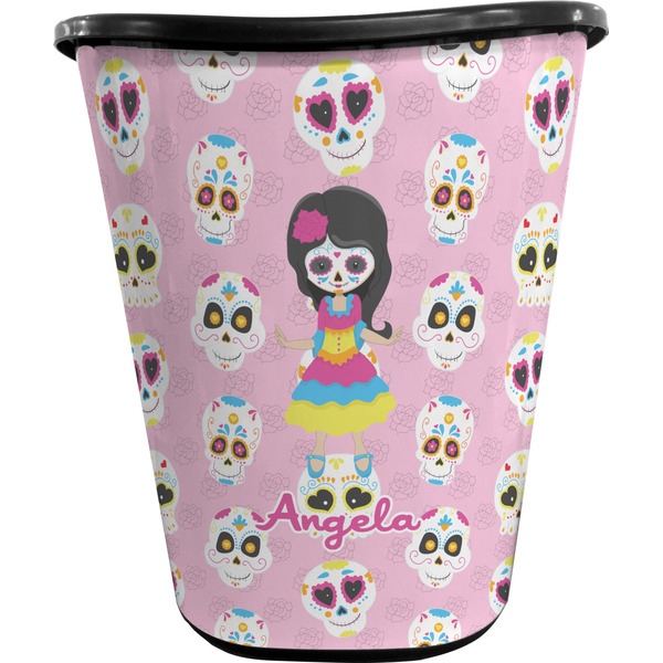 Custom Kids Sugar Skulls Waste Basket - Double Sided (Black) (Personalized)