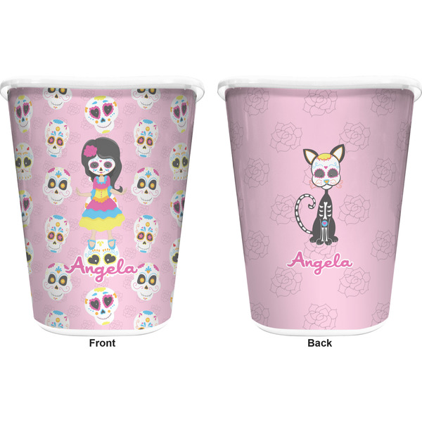 Kids Sugar Skulls Trash Can White - Front and Back - Apvl