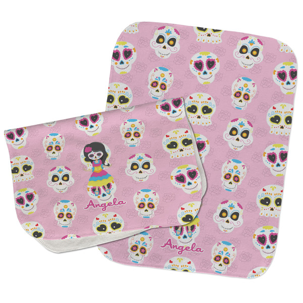 Kids Sugar Skulls Two Rectangle Burp Cloths - Open & Folded