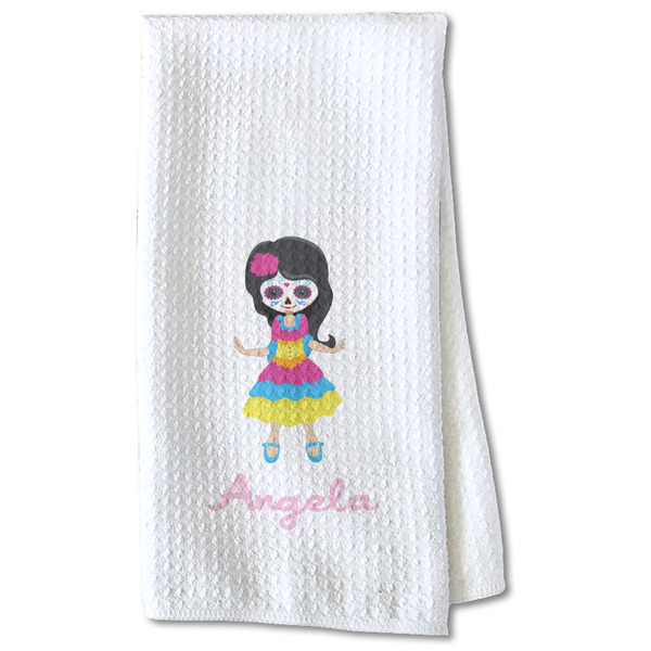 Custom Kids Sugar Skulls Kitchen Towel - Waffle Weave - Partial Print (Personalized)