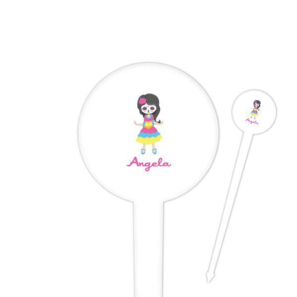 Custom Kids Sugar Skulls 4" Round Plastic Food Picks - White - Single Sided (Personalized)