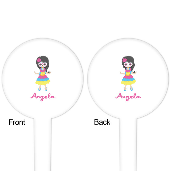 Kids Sugar Skulls White Plastic 4" Food Pick - Round - Double Sided - Front & Back