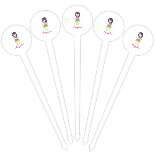 Kids Sugar Skulls White Plastic 4" Food Pick - Round - Fan View