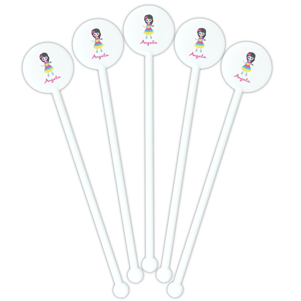 Kids Sugar Skulls White Plastic 5.5" Stir Stick - Fan View