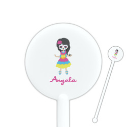 Kids Sugar Skulls 5.5" Round Plastic Stir Sticks - White - Single Sided (Personalized)