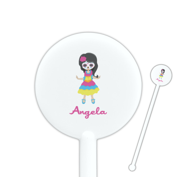 Custom Kids Sugar Skulls 5.5" Round Plastic Stir Sticks - White - Double Sided (Personalized)