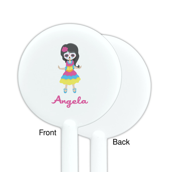 Kids Sugar Skulls White Plastic 5.5" Stir Stick - Single Sided - Round - Front & Back