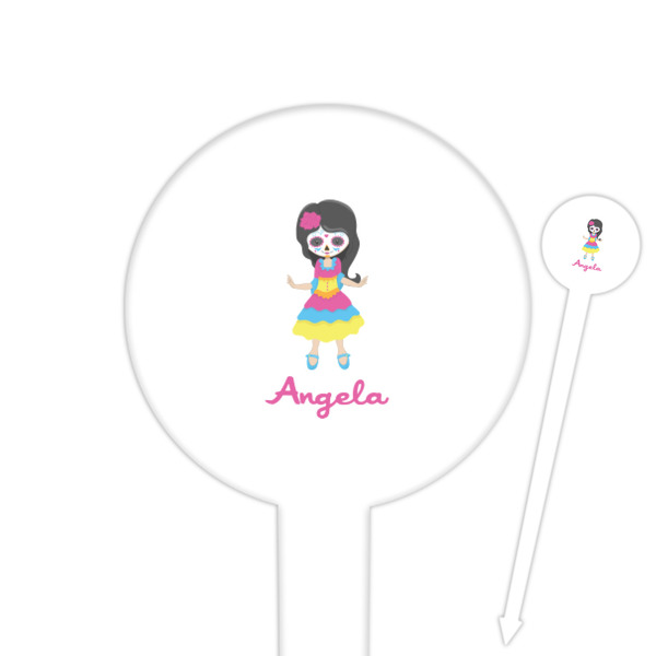 Custom Kids Sugar Skulls 6" Round Plastic Food Picks - White - Double Sided (Personalized)