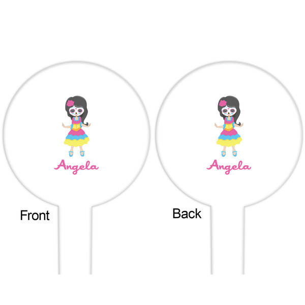 Kids Sugar Skulls White Plastic 6" Food Pick - Round - Double Sided - Front & Back