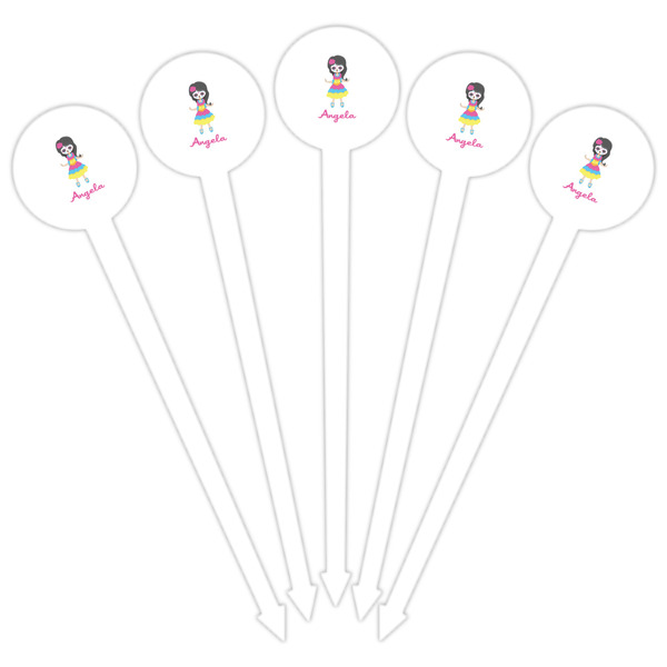 Kids Sugar Skulls White Plastic 6" Food Pick - Round - Fan View