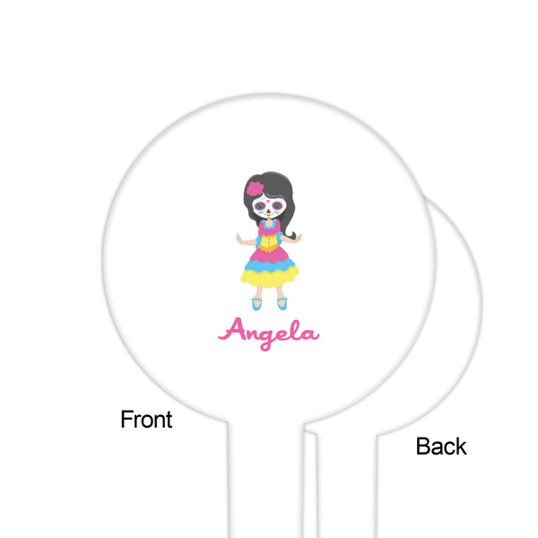 Kids Sugar Skulls White Plastic 6" Food Pick - Round - Single Sided - Front & Back