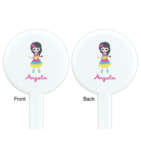 Kids Sugar Skulls White Plastic 7" Stir Stick - Double Sided - Round - Front & Back