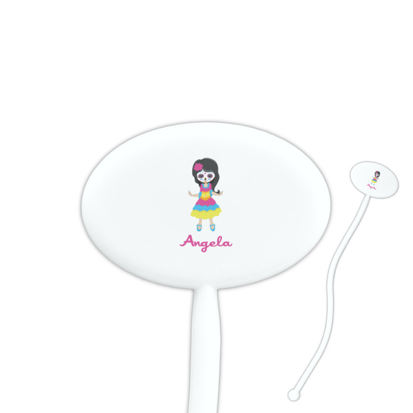 Custom Kids Sugar Skulls 7" Oval Plastic Stir Sticks - White - Double Sided (Personalized)