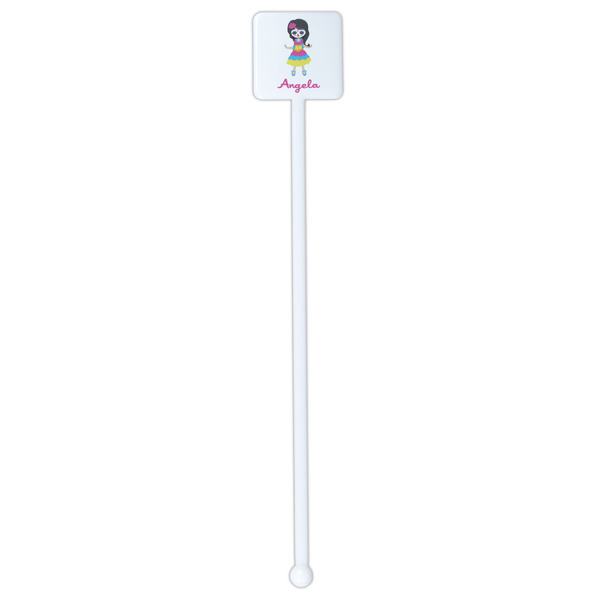 Kids Sugar Skulls White Plastic Stir Stick - Single Sided - Square - Single Stick