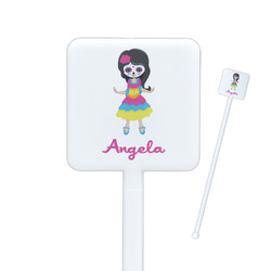 Kids Sugar Skulls Square Plastic Stir Sticks - Single Sided (Personalized)