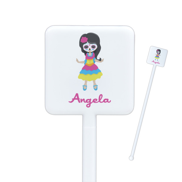 Custom Kids Sugar Skulls Square Plastic Stir Sticks - Double Sided (Personalized)